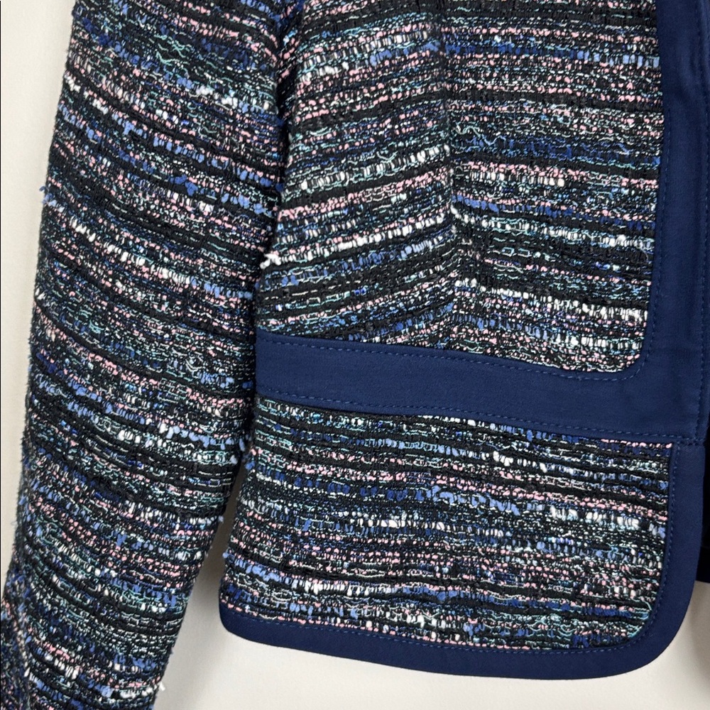 Diane Von Furstenberg Blue Black Tweed Cropped Blazer - 8 - Picture 2 of 8